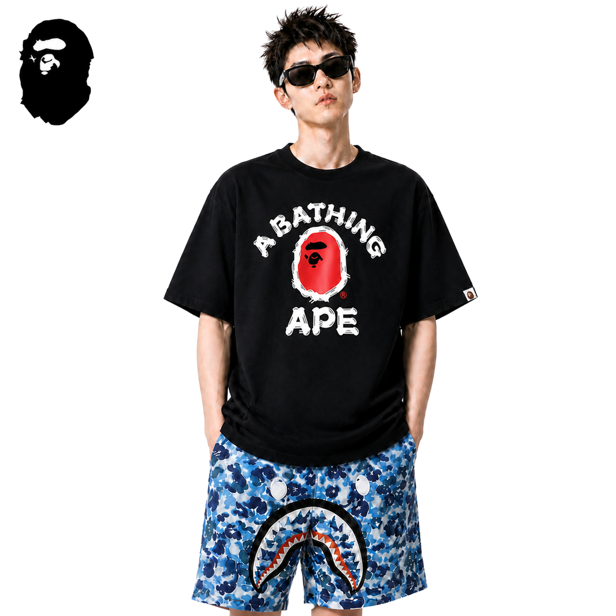 BAPE Brush College Ape Head Men's T-Shirt - Black