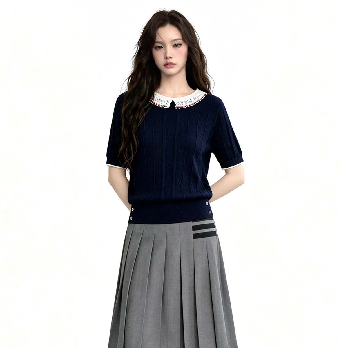 2026ss Women's Lace Collar Knit Top