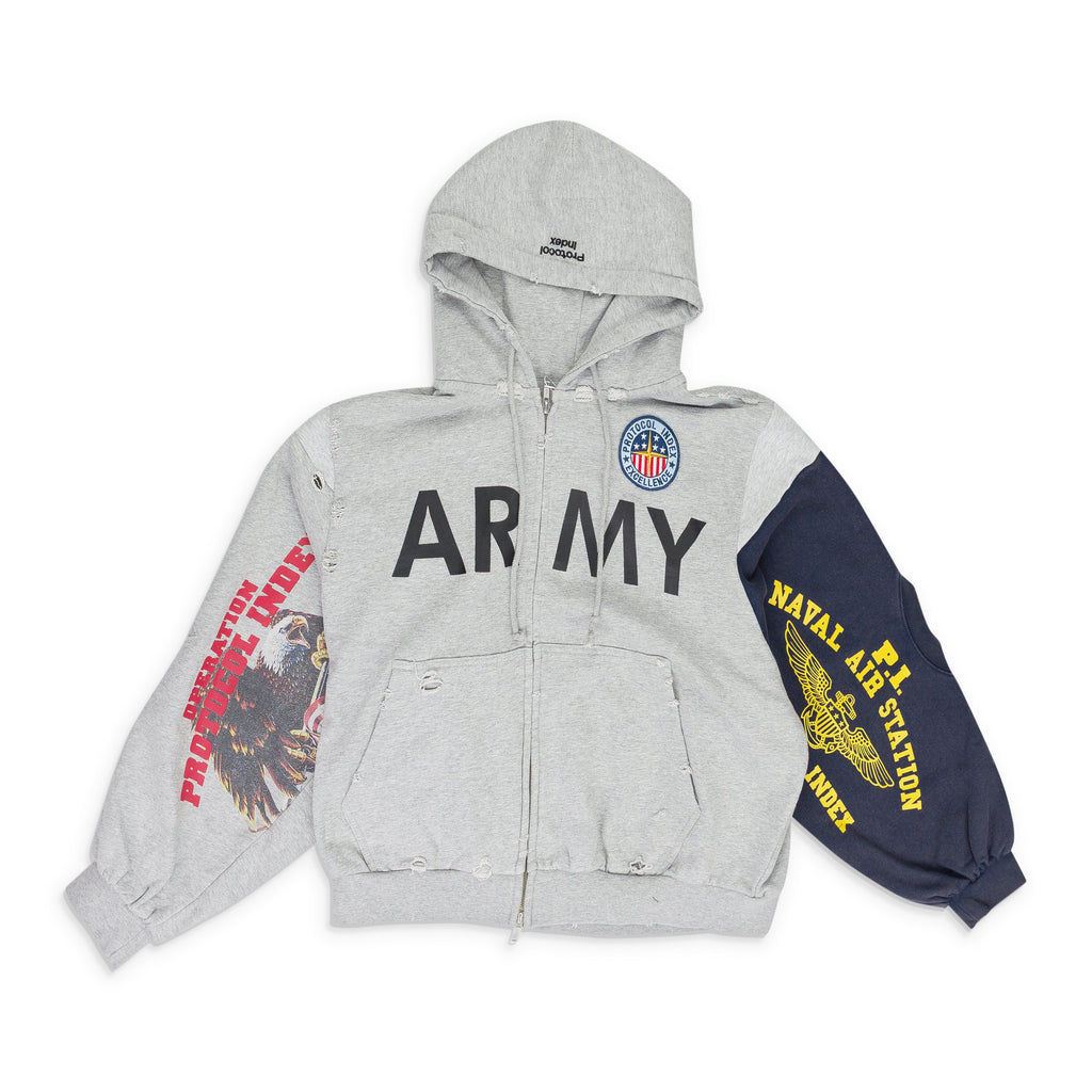 Melange Grey Reconstructed Zip Hoodie
