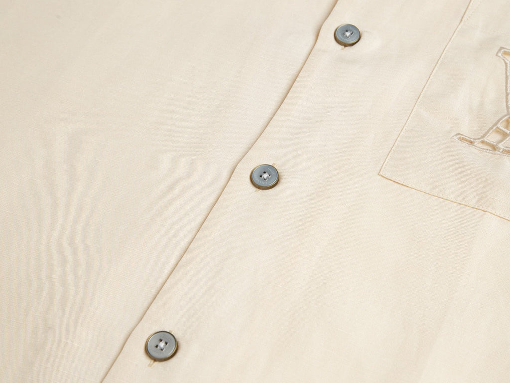 Silk-Linen Blend Cutwork Embroidered Short Sleeve Shirt