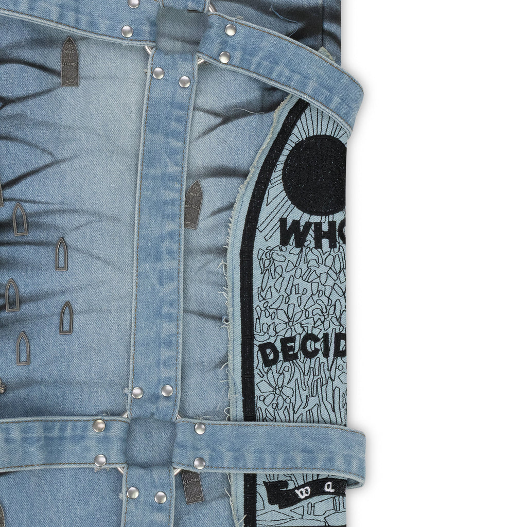 BLUE STRIPE BONDAGE WIDE-LEG JEANS