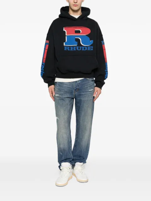 RHUDE split petrol logo hoodie