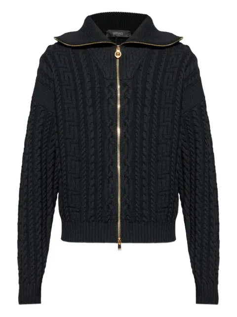 Versace zip-up cable-knit cardigan