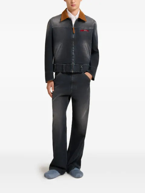 Marni contrast suede-collar denim jacket