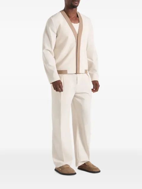 Manière De Voir Clovis linen cardigan with contrast placket natural