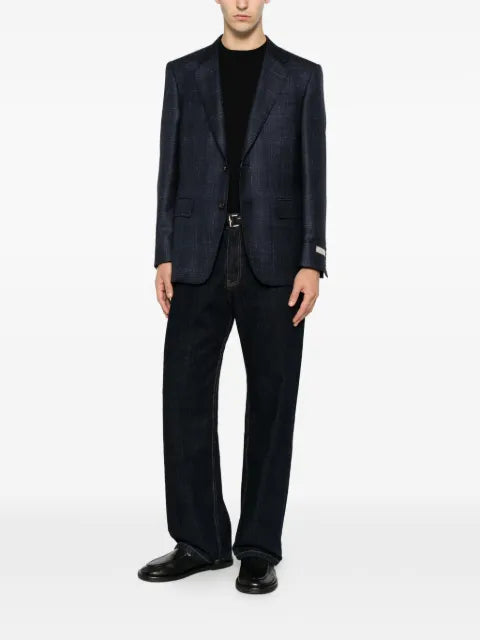 Canali check-pattern notched-lapel blazer