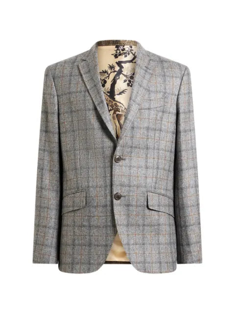 ETRO single-breasted wool jacket with check motif