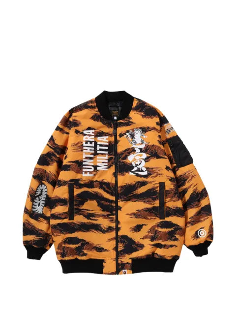 A BATHING APE® Tiger Camo Long MA-1 bomber jacket