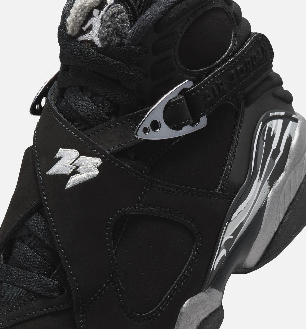 Air Jordan 8 Retro Chrome – Grade School Lifestyle Shoe | Black/White/Light Graphite