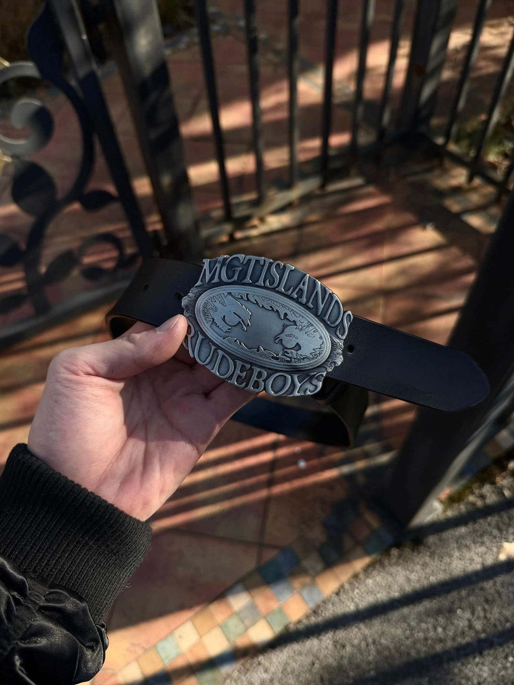 MGTISLANDS RUDEBOYS Leather Belt Vintage Embossed Metal Buckle Waist