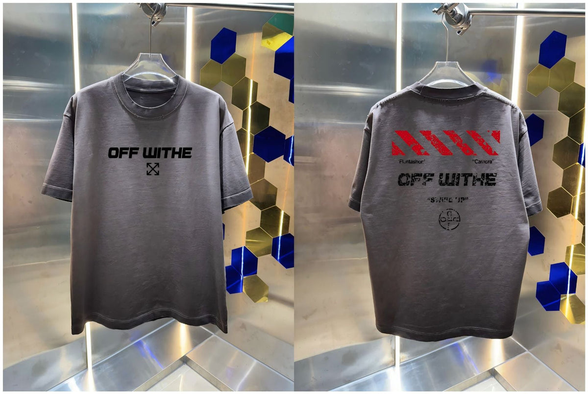Off-White Washed Distressed Crew Neck Short Sleeve T Shirt Unisex