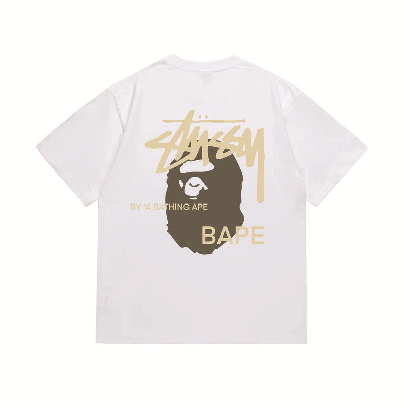 Stussy x Bape Ape Head Back Print Oversized Tee Streetwear Unisex