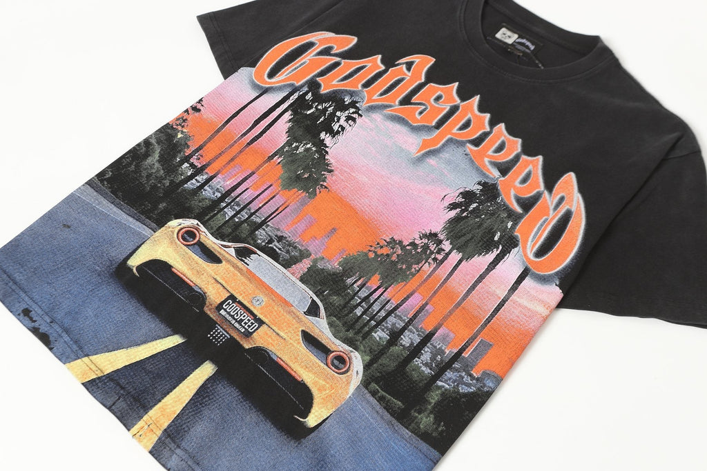 Godspeed Washed Black Racing Car Graphic T-Shirt