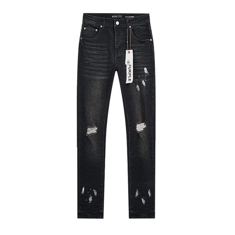 Purple Brand Black Distressed Paint-Splatter Jeans