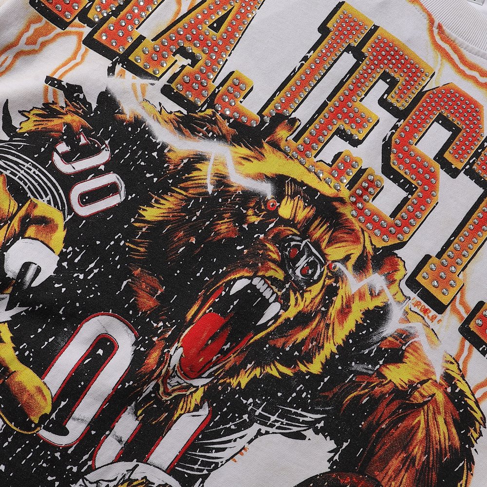 MAJESTIK Fearless 00 Football Bear Graphic T-Shirt