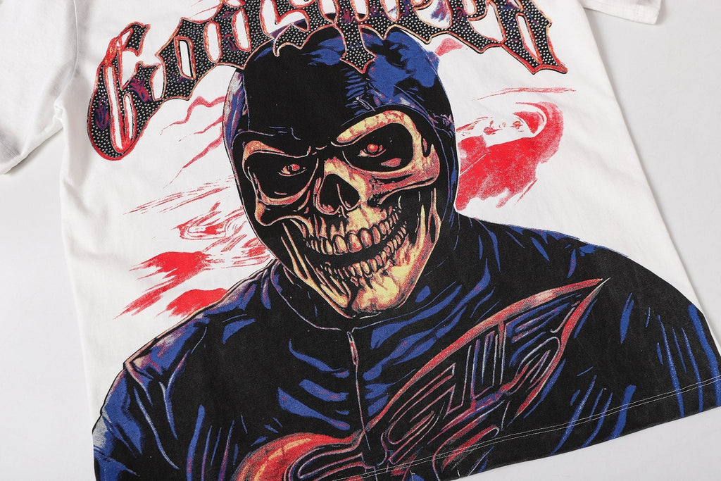 Godspeed Skull Graphic Distressed Sleeve T-Shirt