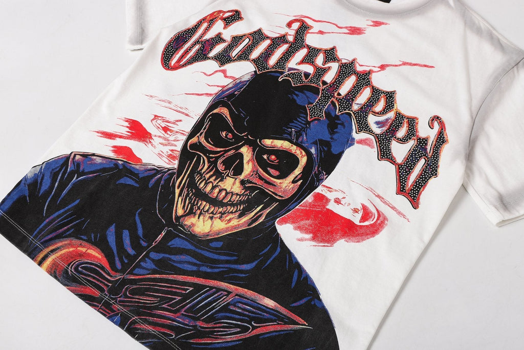 Godspeed Skull Graphic Distressed Sleeve T-Shirt