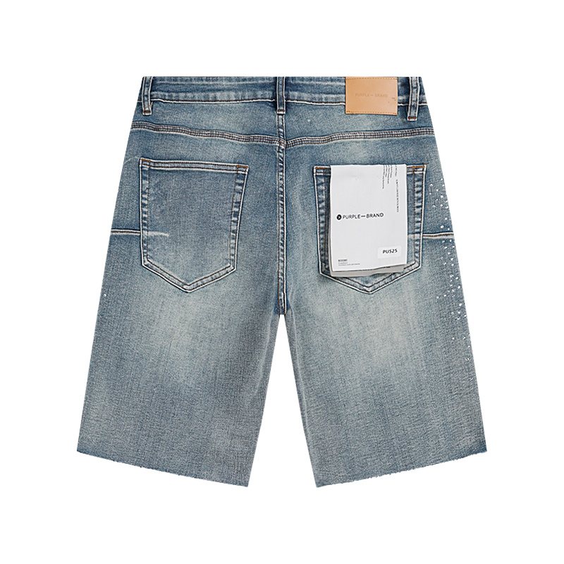 Purple Brand Rhinestone Light Blue Denim Shorts