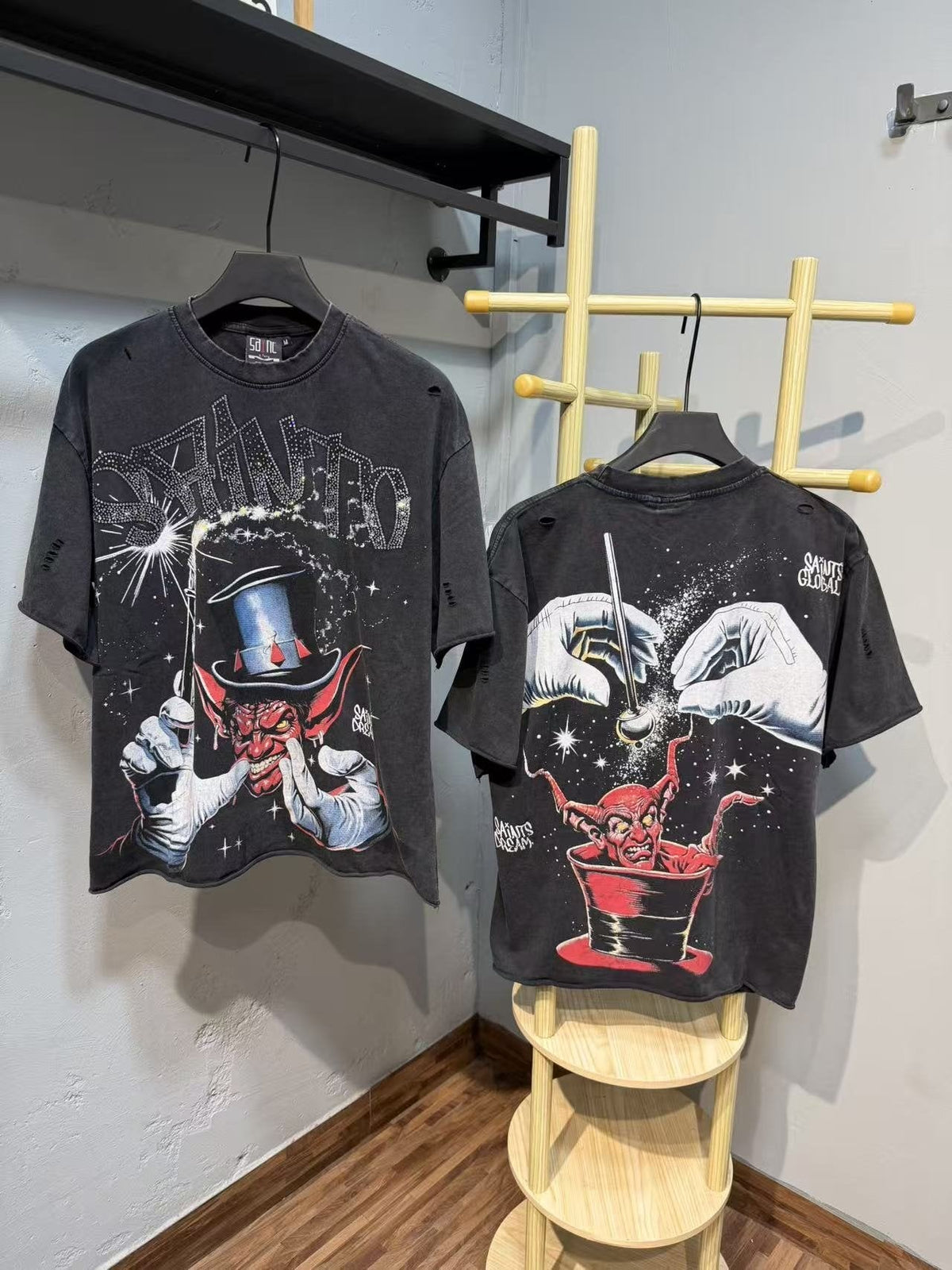 SAINT Washed Black Magician Devil Graphic T-Shirt