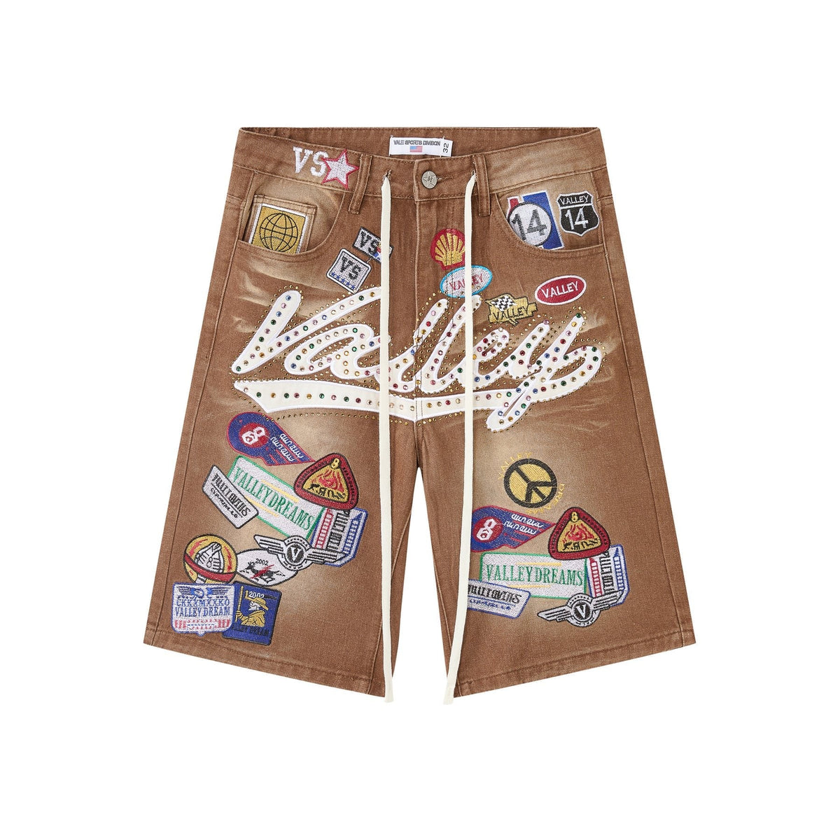 VALE 1980s Patch Rhinestone Denim Shorts