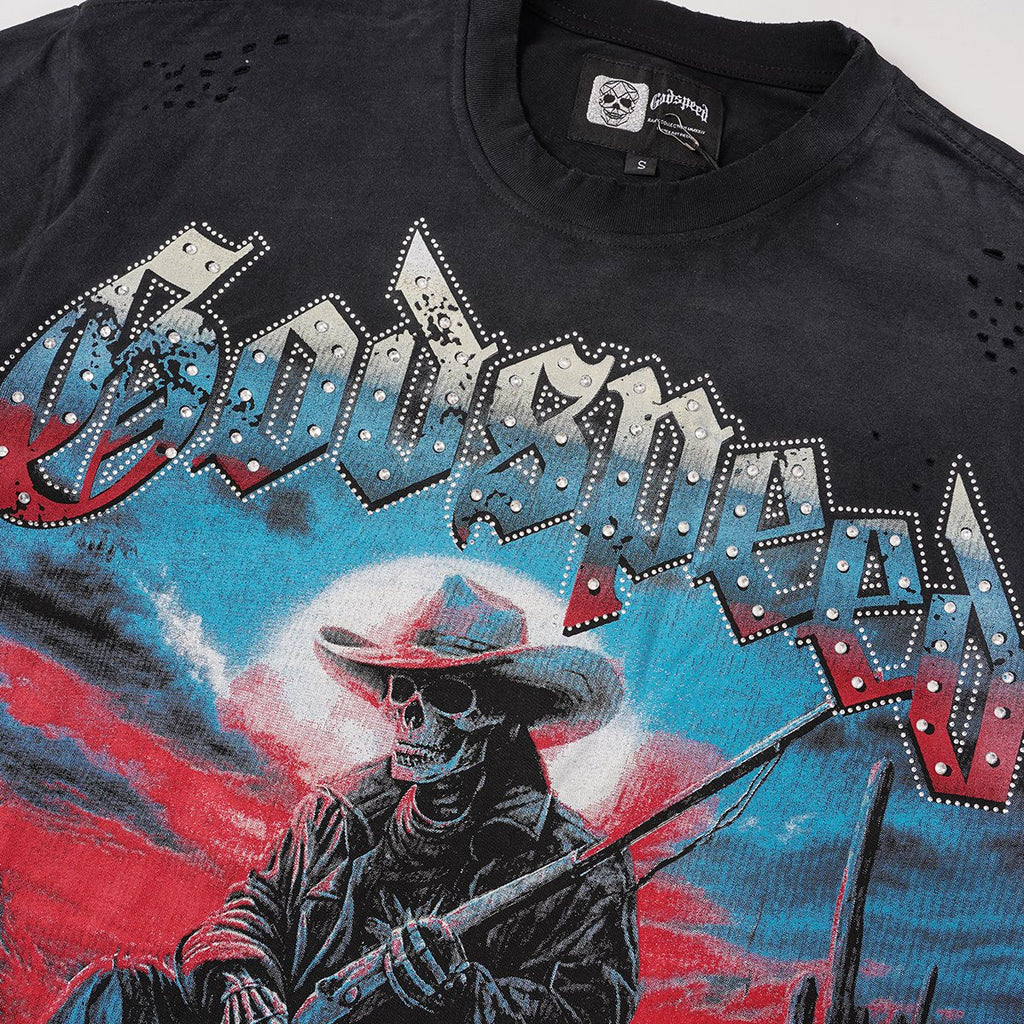 Godspeed Cowboy Skull Rhinestone-Style Short-Sleeve T-Shirt