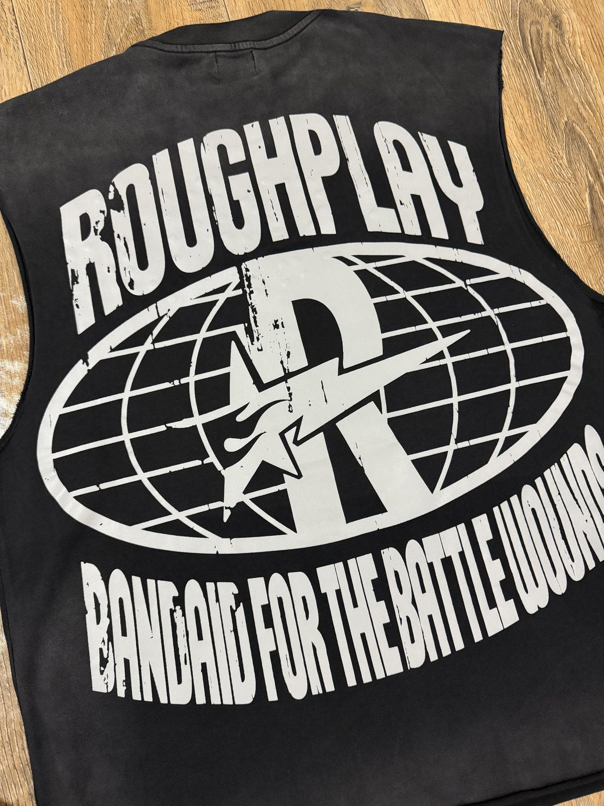 Rough Play Warning Globe Graphic Sleeveless T-Shirt