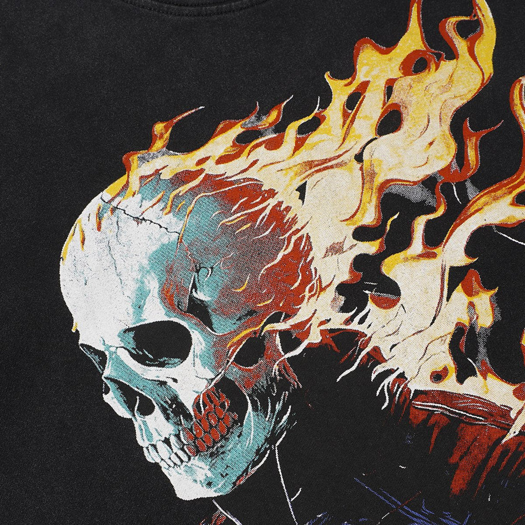 Godspeed Flaming Skull Washed Black Graphic T-Shirt