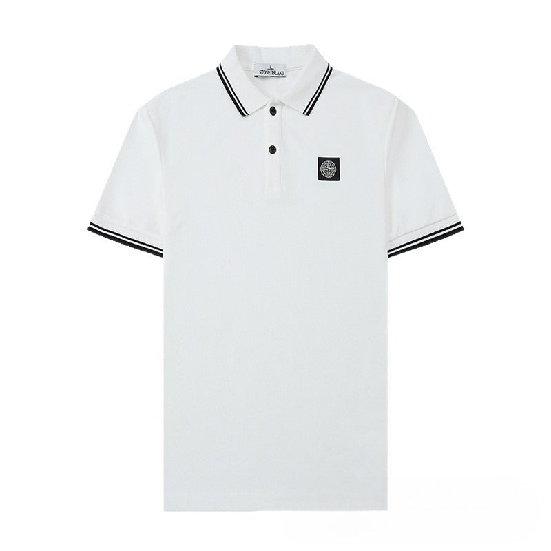 Stone Island Compass Patch Striped Collar Short Sleeve Polo Streetwear