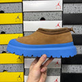 UGG Neumeel Deco Slip-On – Suede Moccasin Sneaker with Electric Blue Lug Sole & Drawstring Collar in Chestnut