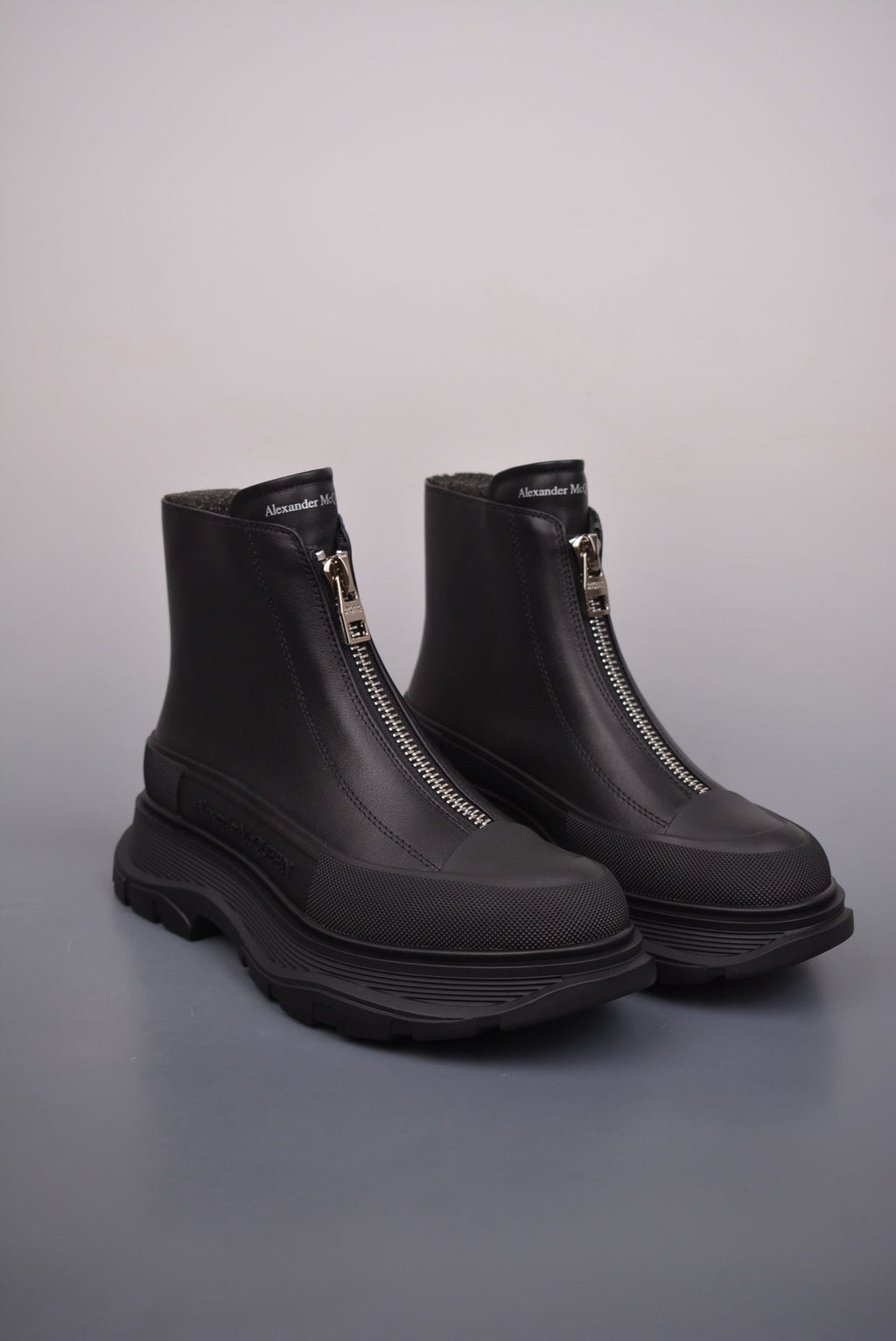 Alexander McQueen Tread Slick Front-Zip Ankle Boots