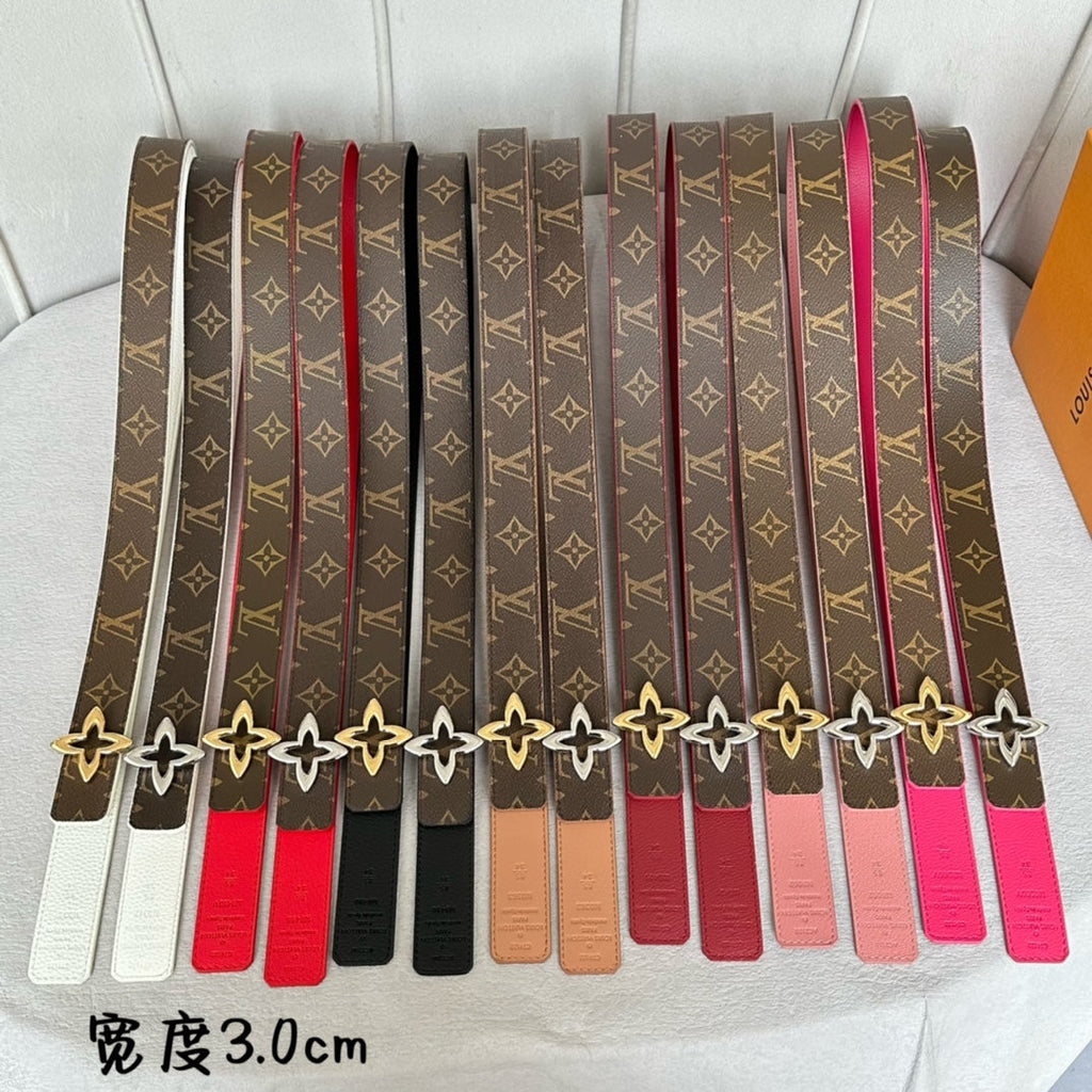 LOUIS VUITTON LV  MINI FLOWERGRAM 30MM REVERSIBLE BELT IN BLOOD RED CALFSKIN SILVER HARDWARE