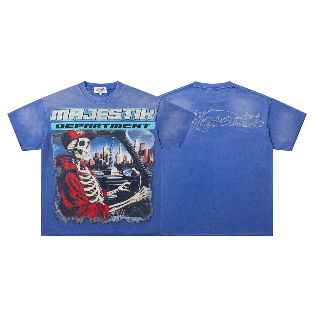 MAJESTIK Skeleton Driver Graphic T-Shirt