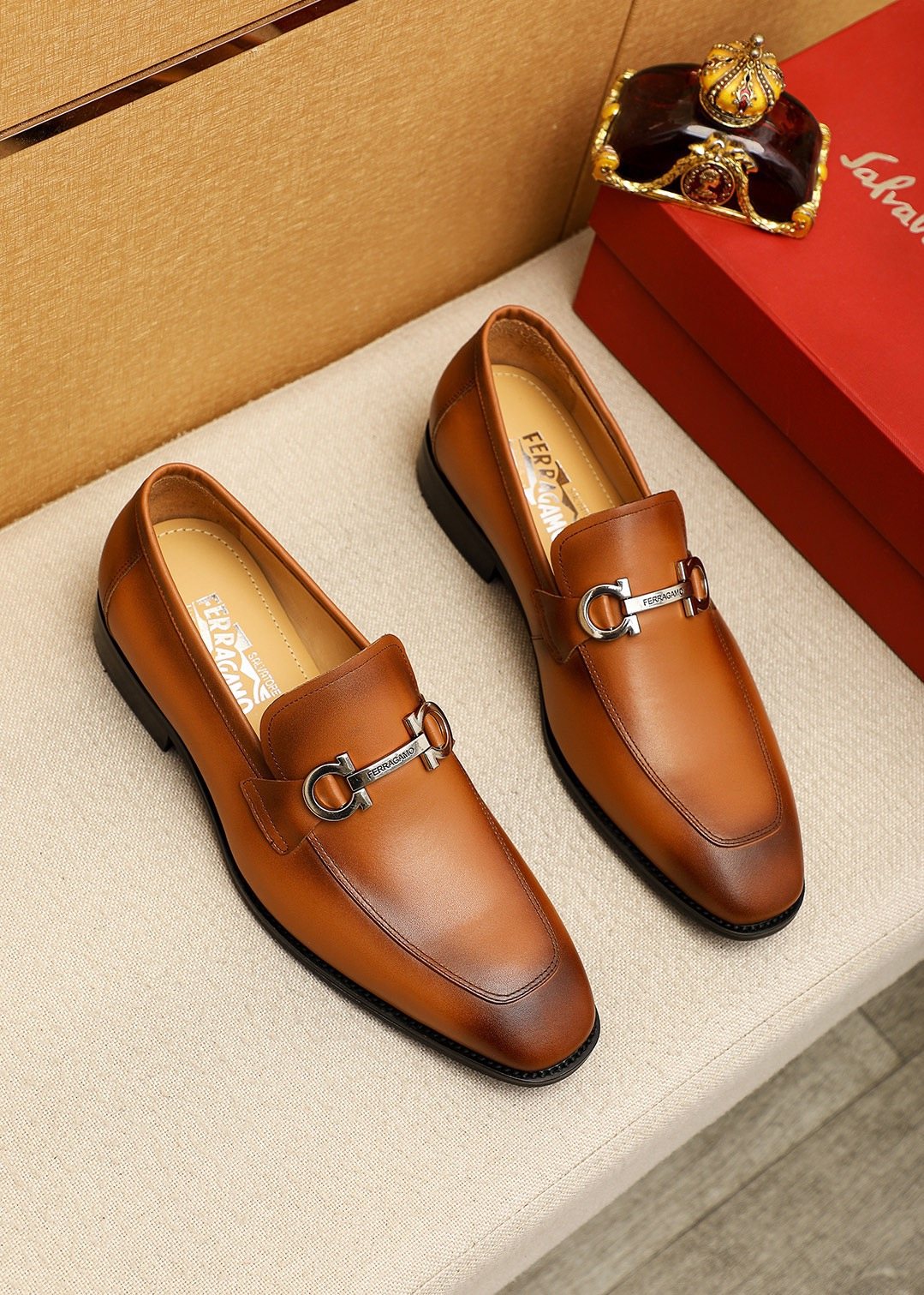 Ferragamo Brown Leather Hardware Loafers