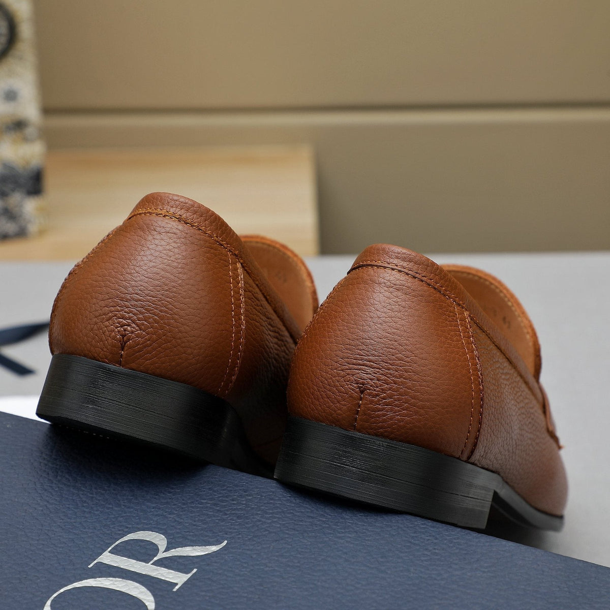 Dior Cognac Brown Pebbled Men's Loafers