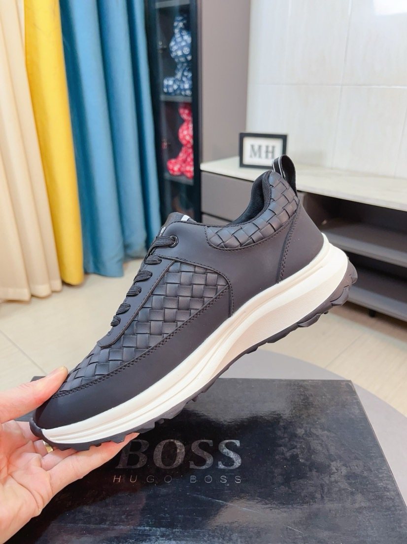 Hugo Boss Dark Gray Woven Panel Sneakers