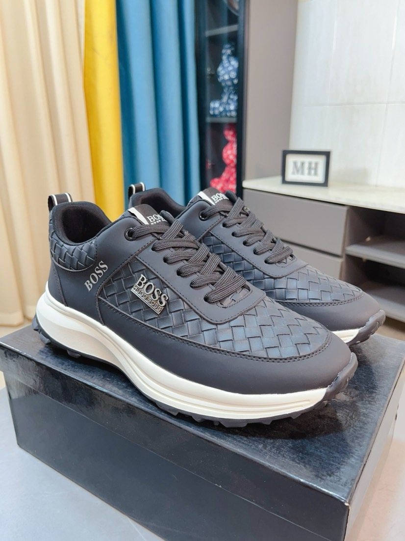 Hugo Boss Dark Gray Woven Panel Sneakers