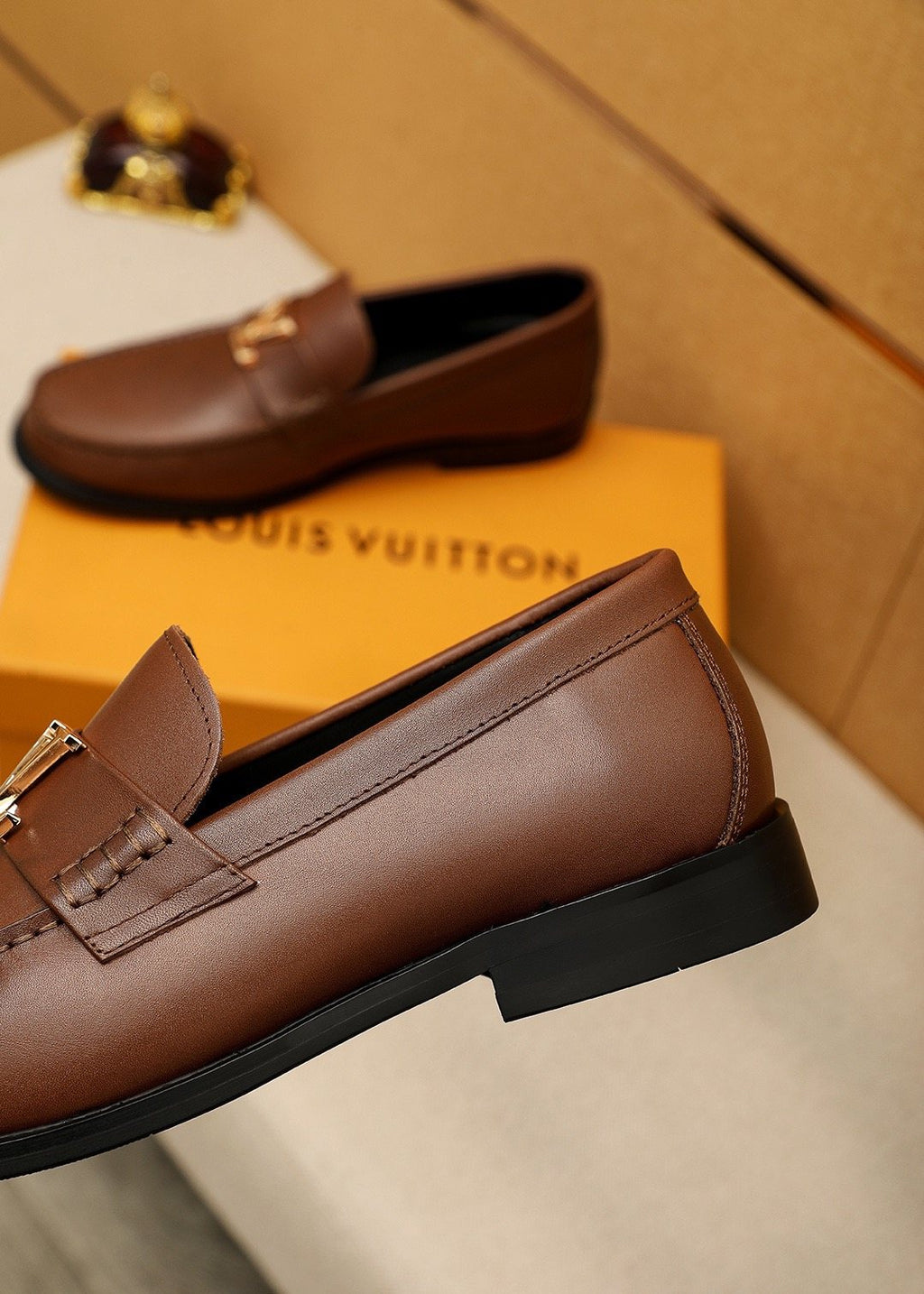 LOUIS VUITTON Brown Metal Hardware Loafers