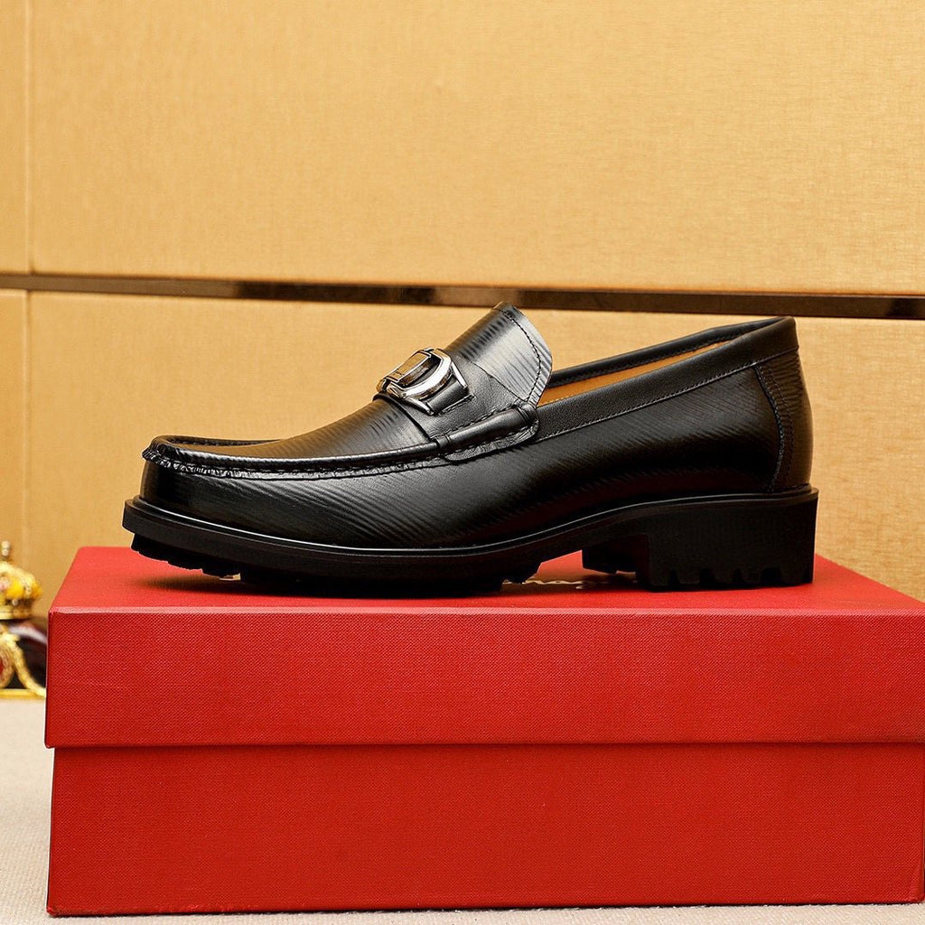 Ferragamo Black Textured Buckle Loafers