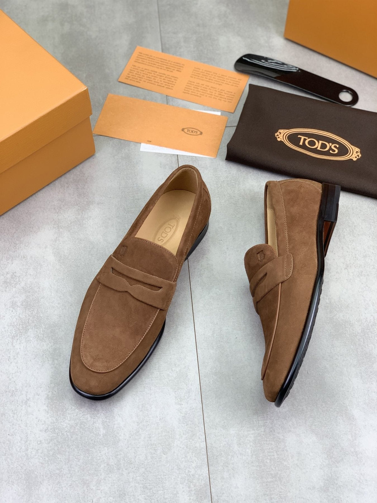 TOD'S Brown Suede-Look Penny Loafers