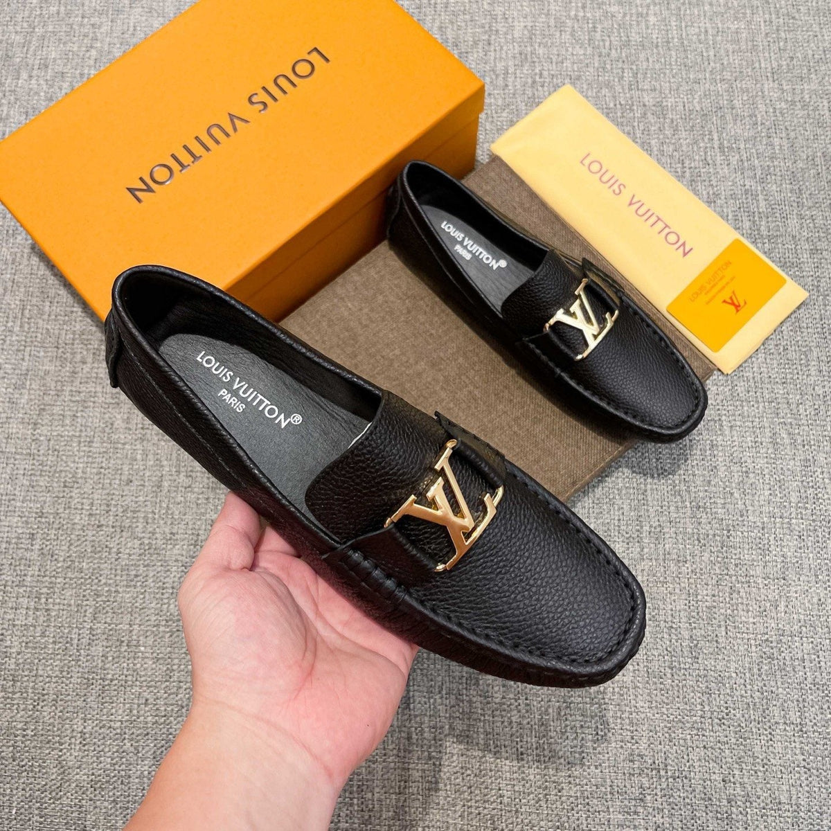 Louis Vuitton Men's Black Leather Hardware Loafers