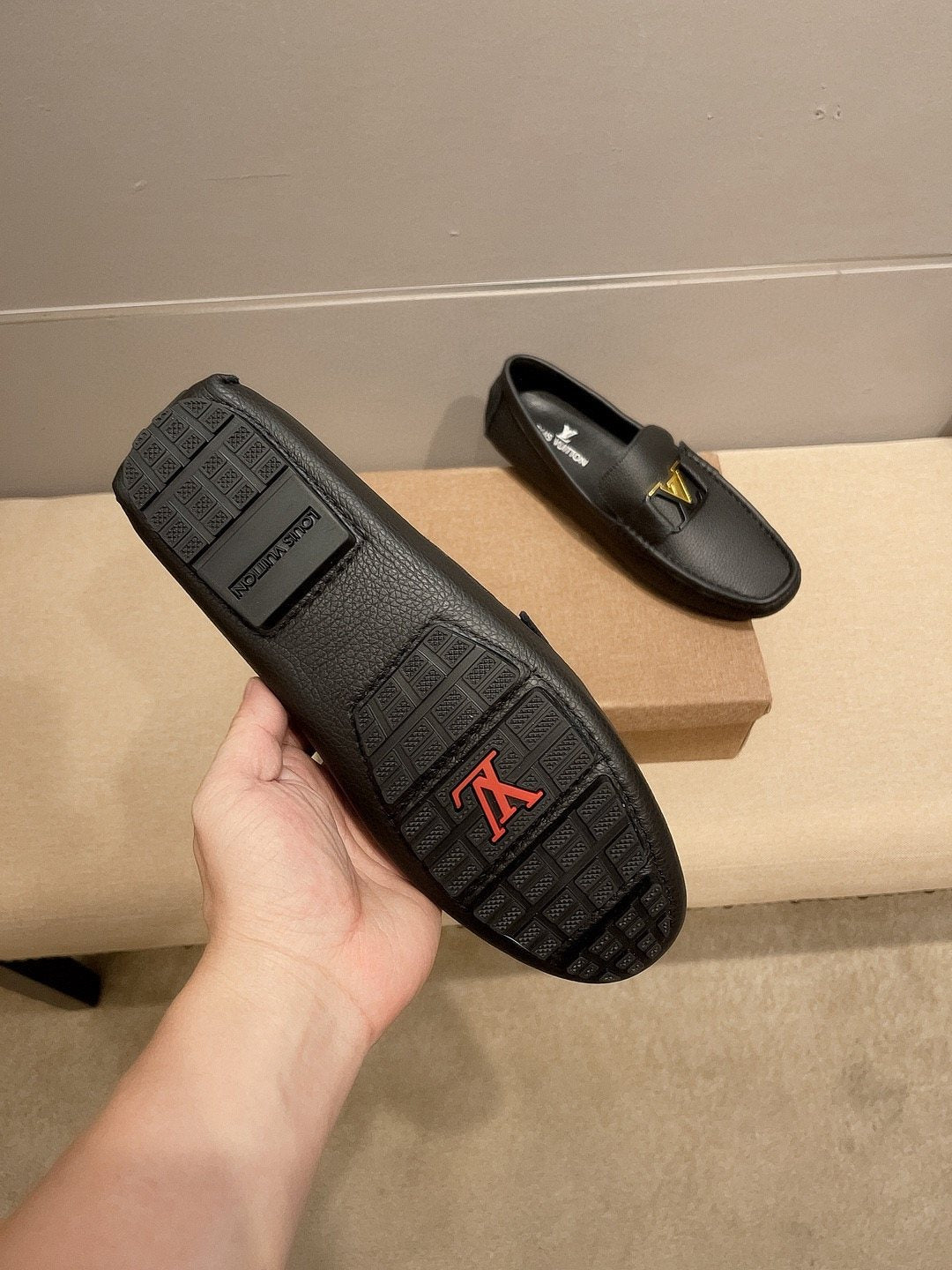Louis Vuitton Black Gold-Tone Buckle Loafers