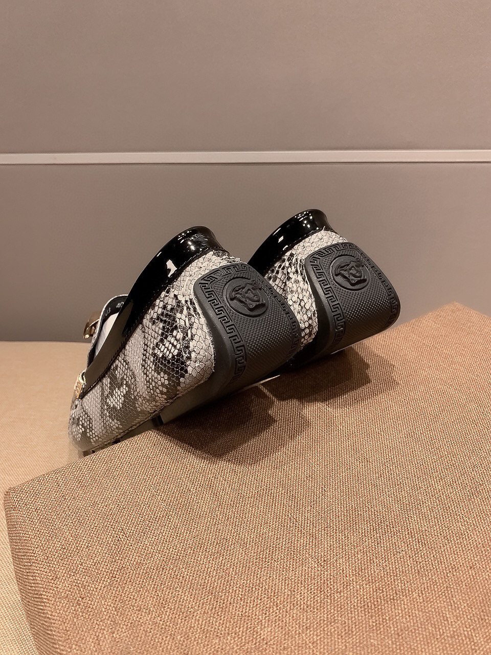 Versace Men's Gray Snakeskin Slip-On Loafers
