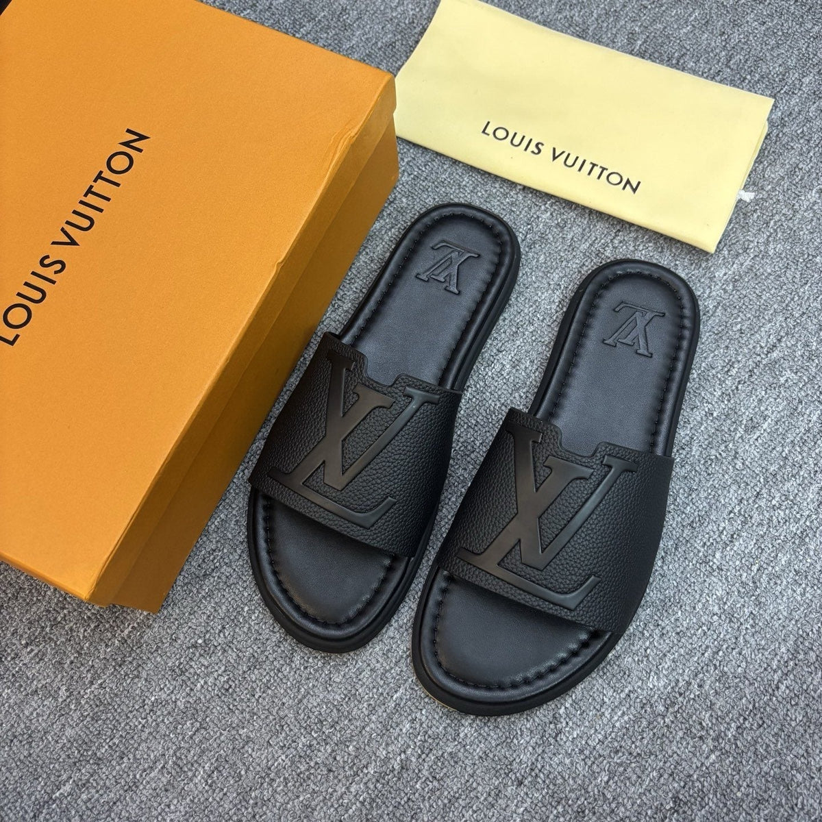 Men's Black Embossed Slide Sandals