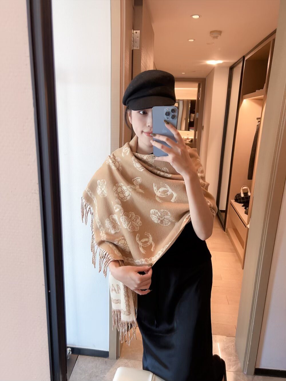 Chanel Logo-Pattern Fringed Scarf