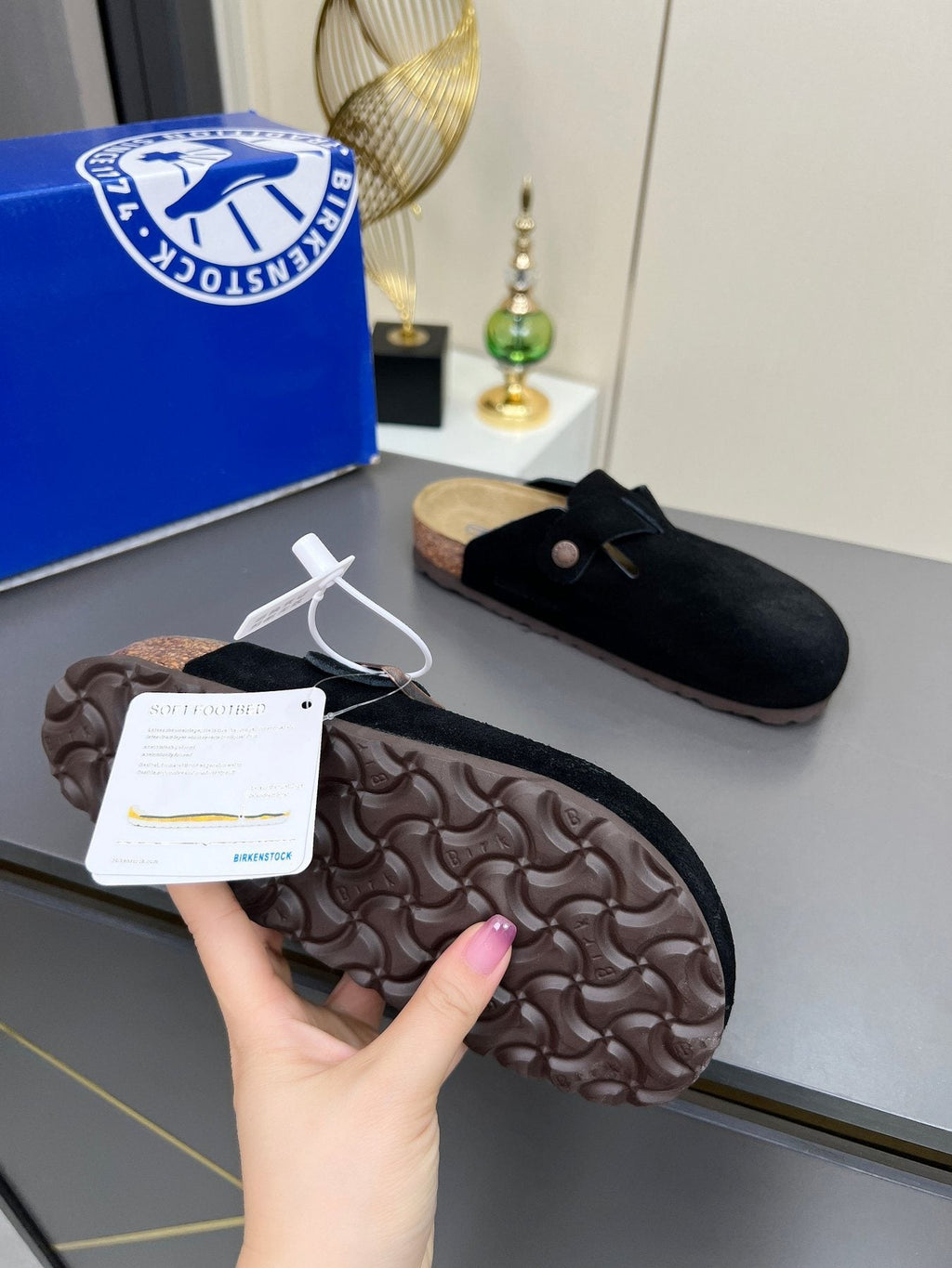 Birkenstock Black Suede Buckle Mule Clogs