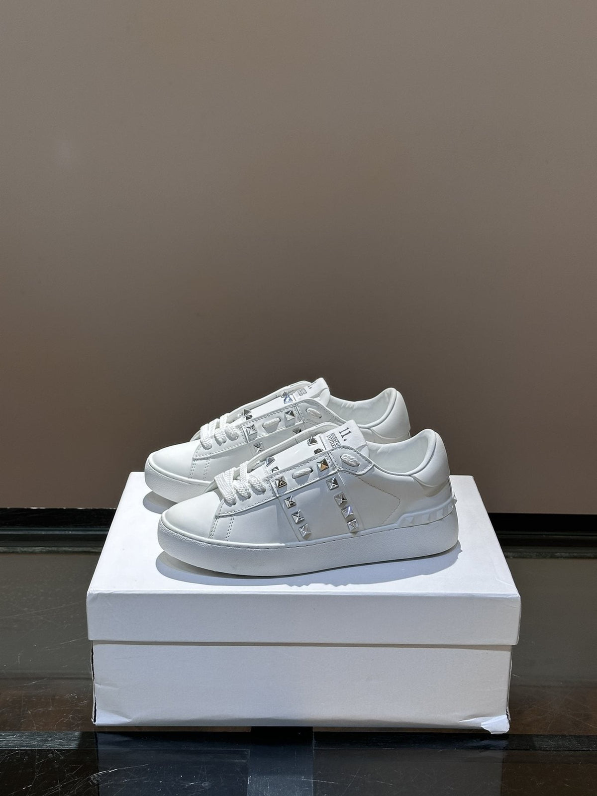 Valentino White Studded Low-Top Sneakers
