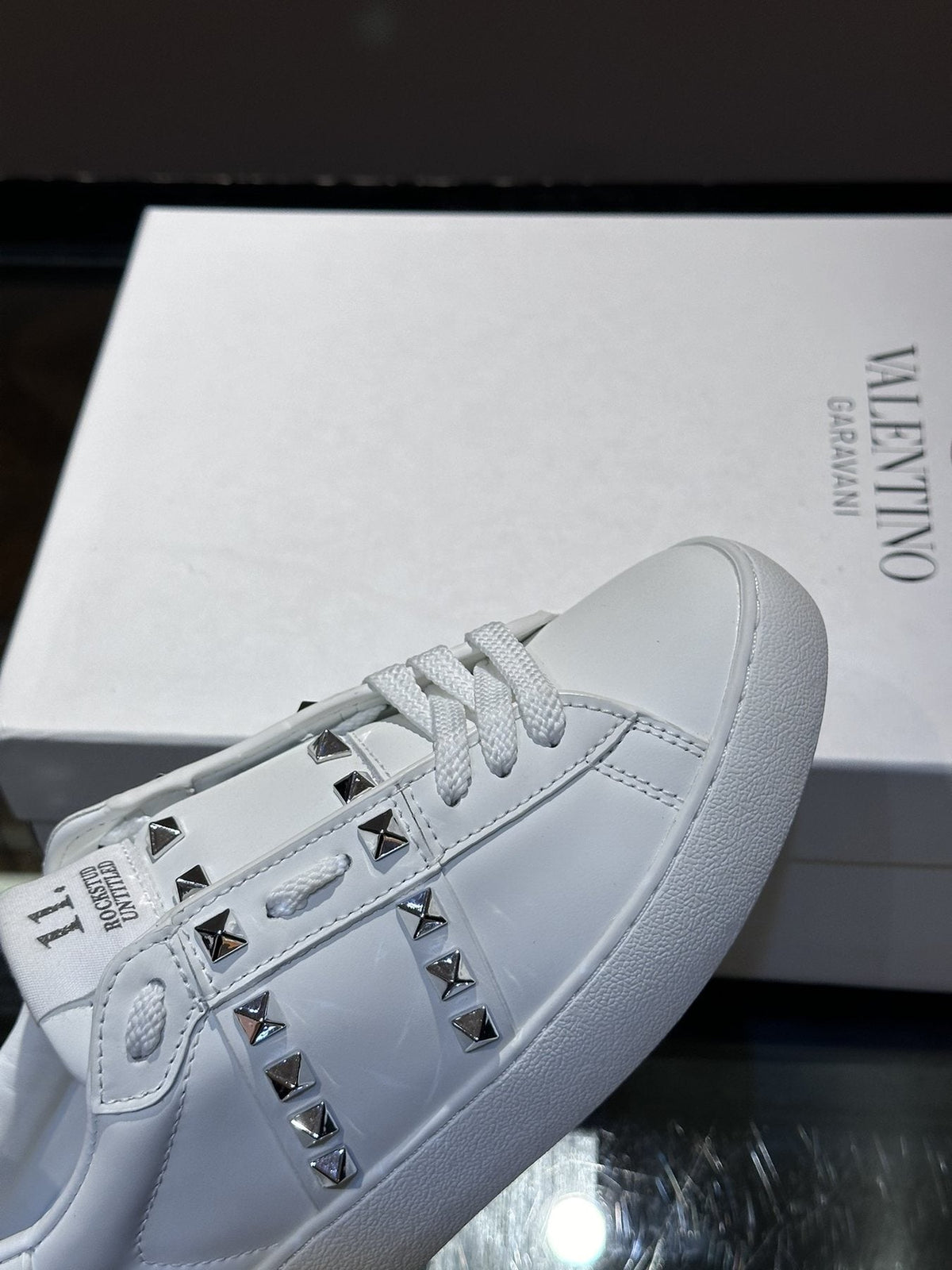Valentino White Studded Low-Top Sneakers