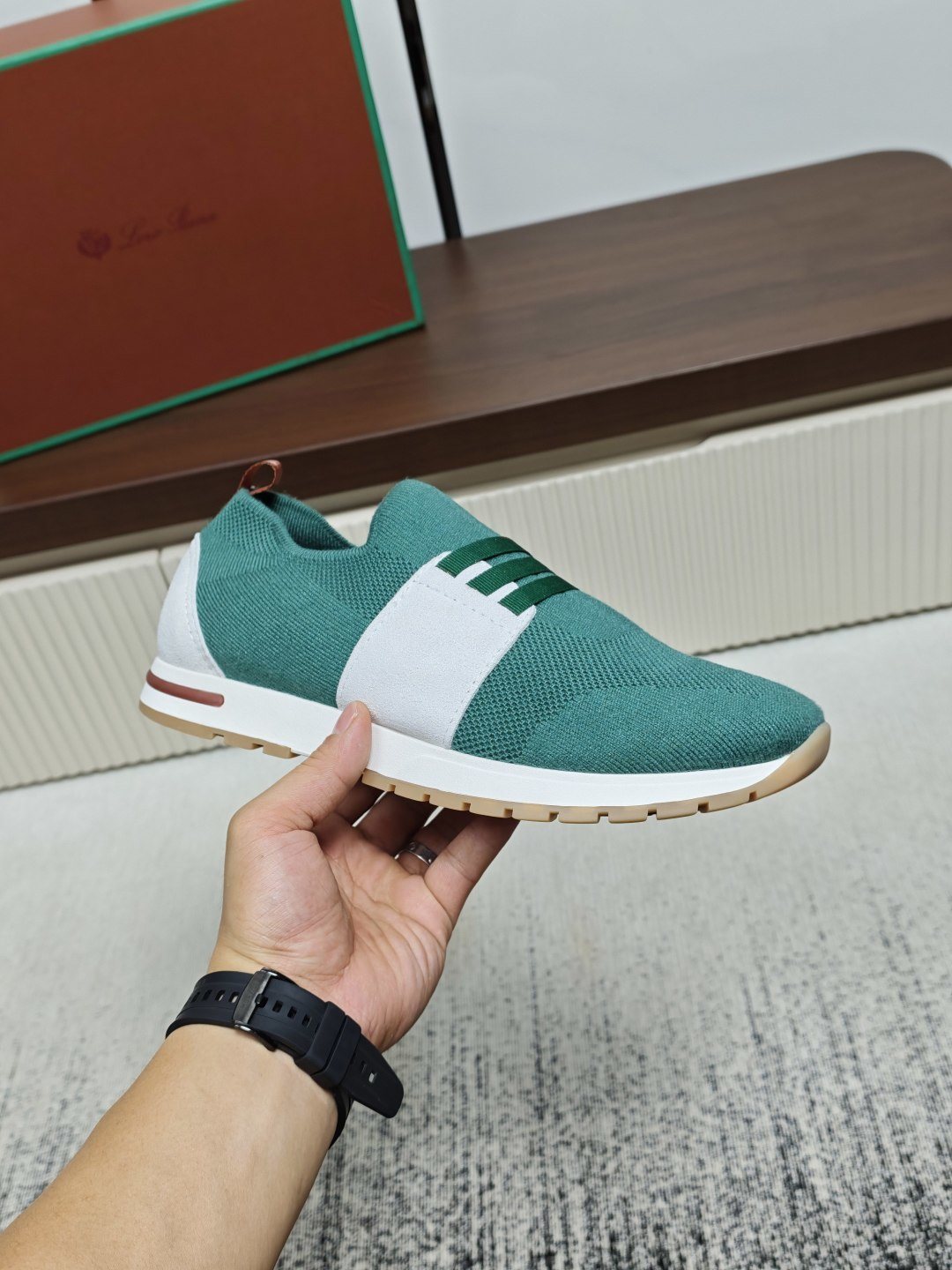 Teal Green Knit Slip-On Sneakers