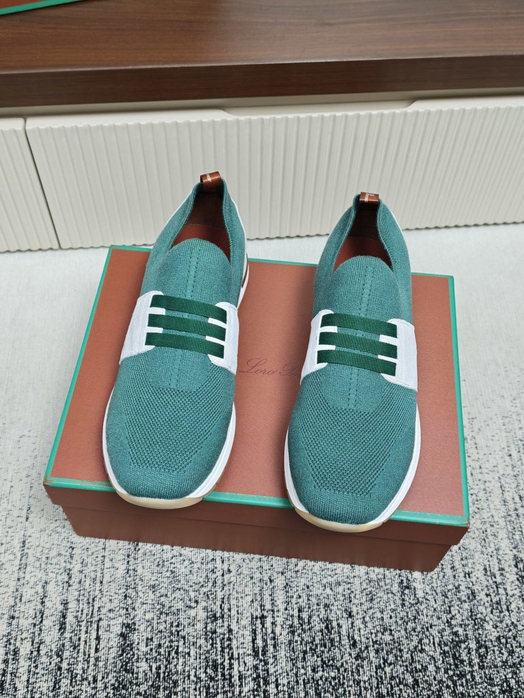 Teal Green Knit Slip-On Sneakers