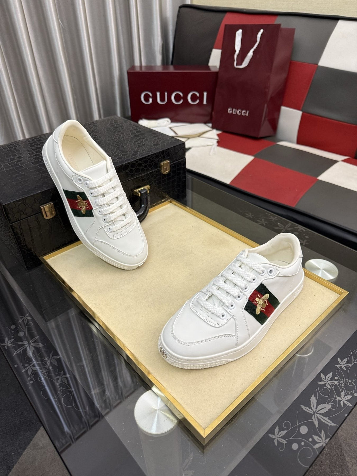 Gucci Green and Red Stripe Bee Sneakers
